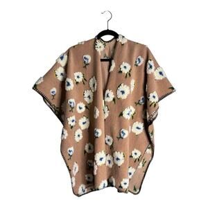 Fadivo Tan Poncho With Embroidered Flowers Size - One Size